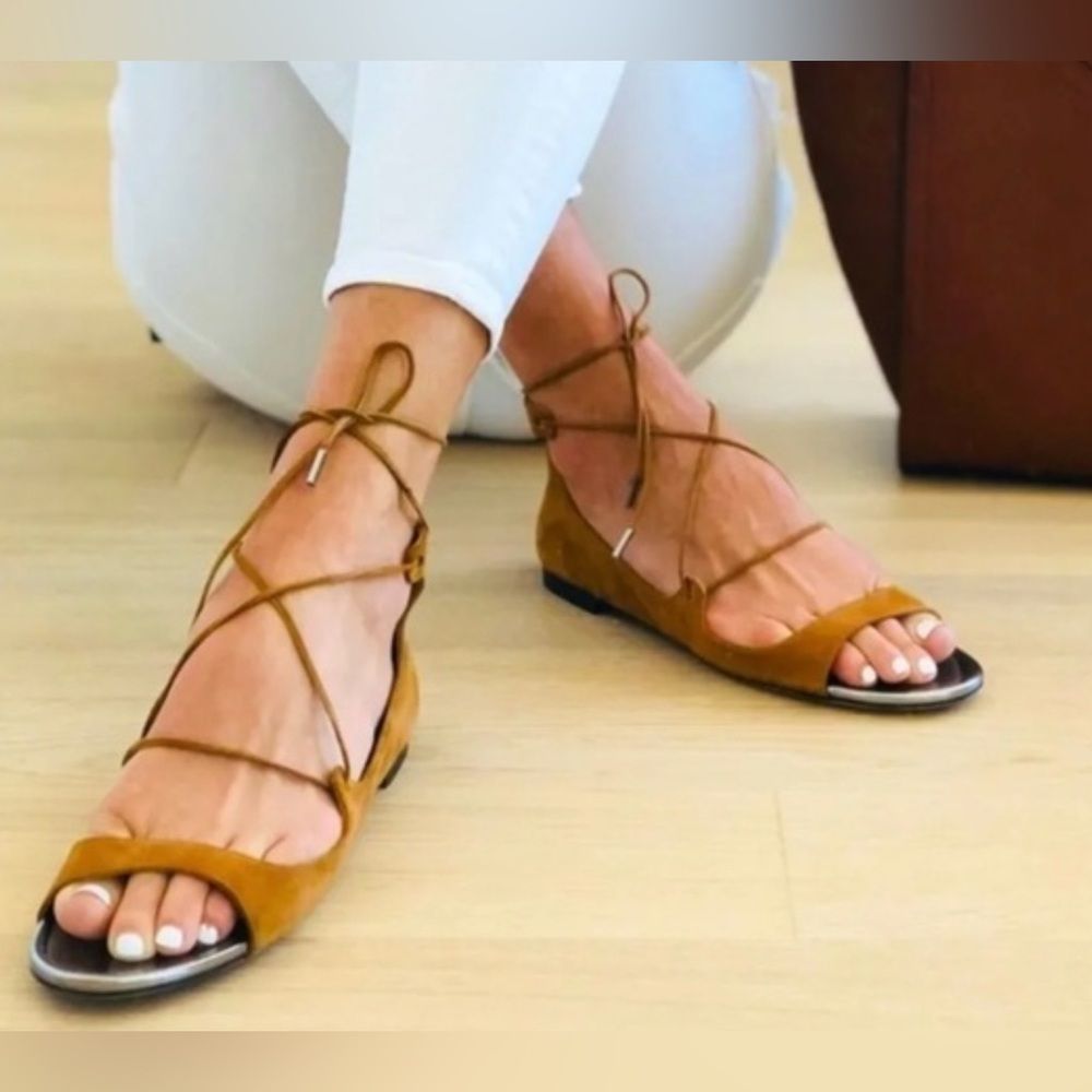 Jimmy Choo Lace Up Flats. Size 39 Brown Suede.